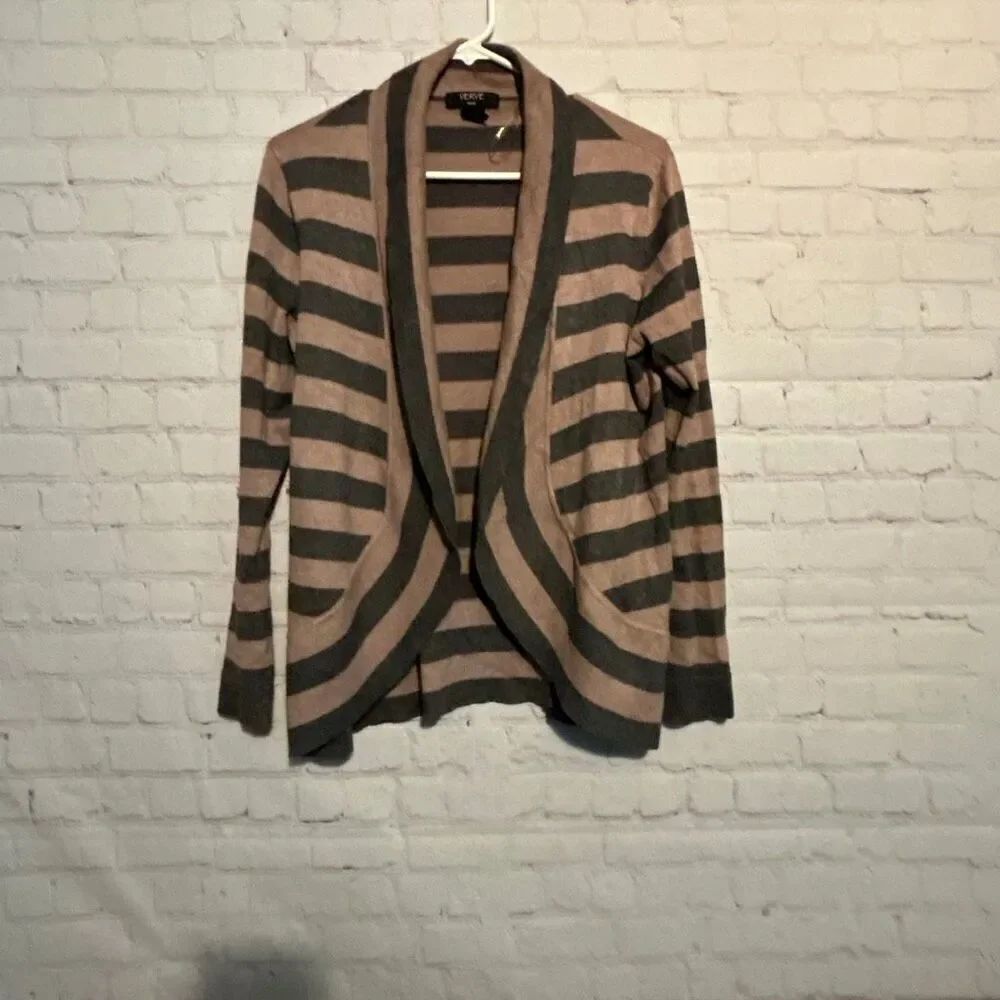 Verve Women’s Striped Open Front Cardigan – Size Medium 🤎🖤
